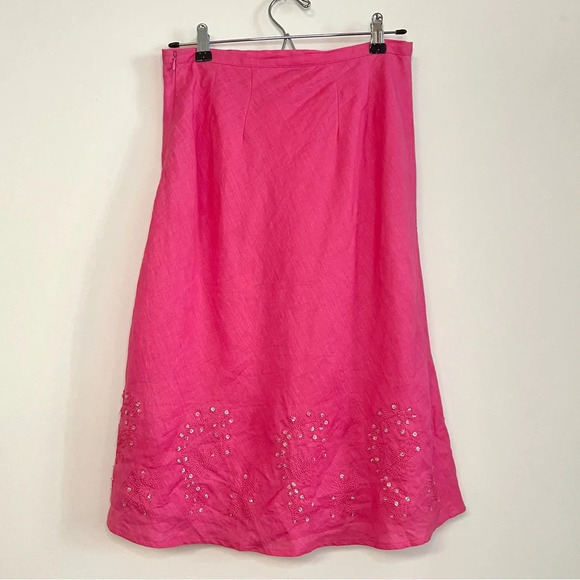 Vintage Pink Linen Embellished Midi Skirt - Picture 2 of 4